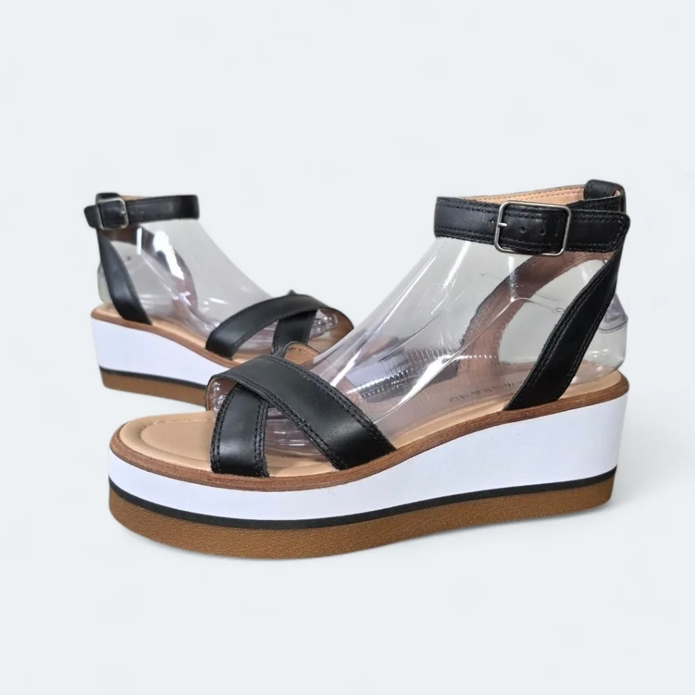 Lucky Brand Tarhi Black Leather Platform Sandals Size 9